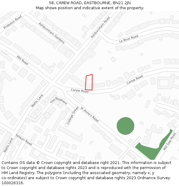 58, CAREW ROAD, EASTBOURNE, BN21 2JN: Location map and indicative extent of plot