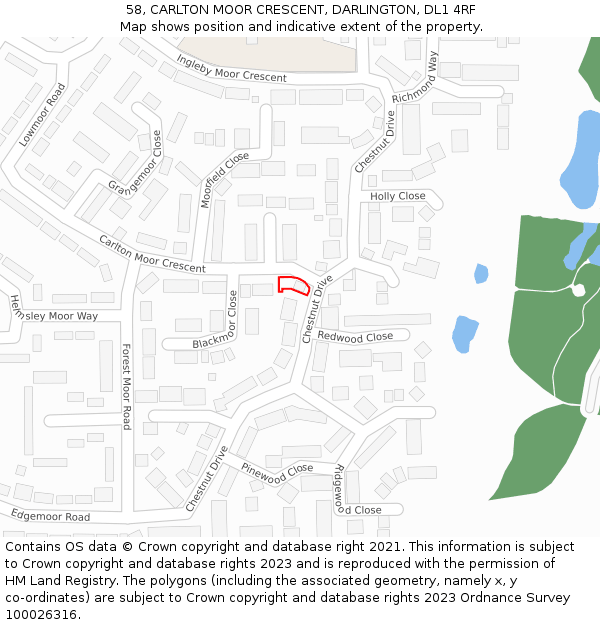 58, CARLTON MOOR CRESCENT, DARLINGTON, DL1 4RF: Location map and indicative extent of plot