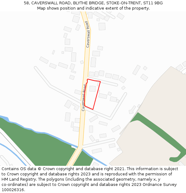 58, CAVERSWALL ROAD, BLYTHE BRIDGE, STOKE-ON-TRENT, ST11 9BG: Location map and indicative extent of plot