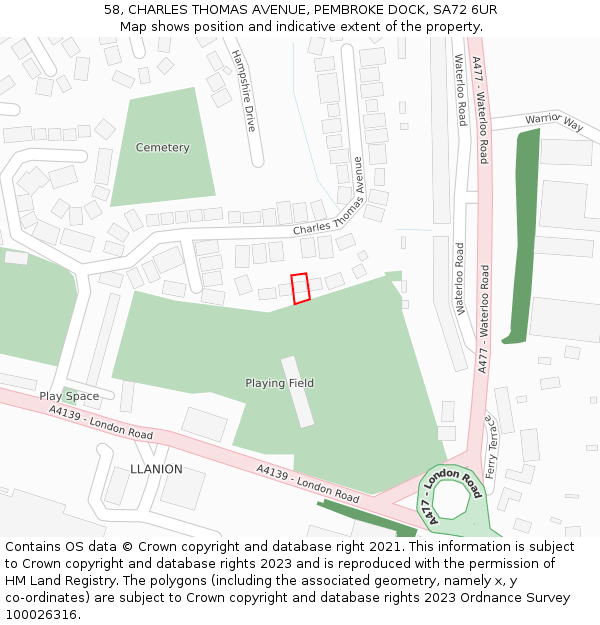 58, CHARLES THOMAS AVENUE, PEMBROKE DOCK, SA72 6UR: Location map and indicative extent of plot