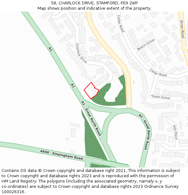 58, CHARLOCK DRIVE, STAMFORD, PE9 2WP: Location map and indicative extent of plot