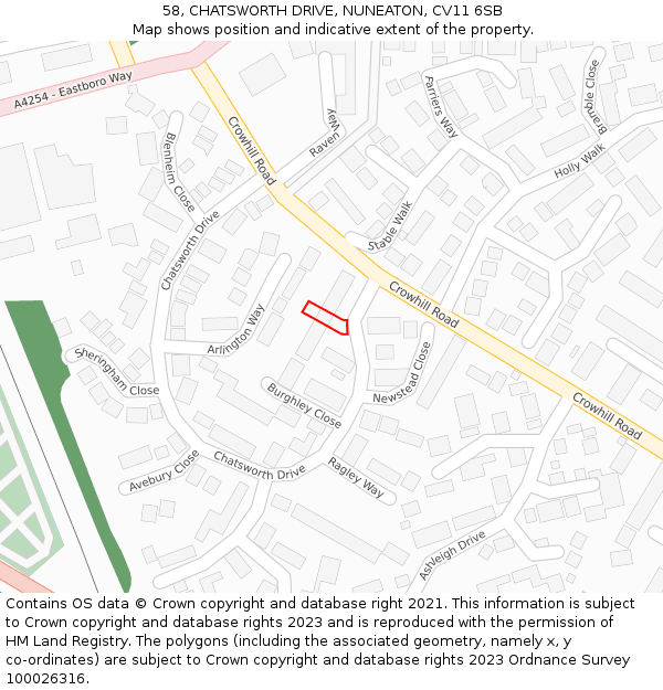 58, CHATSWORTH DRIVE, NUNEATON, CV11 6SB: Location map and indicative extent of plot