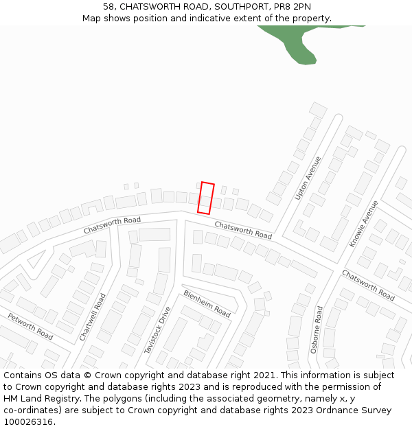 58, CHATSWORTH ROAD, SOUTHPORT, PR8 2PN: Location map and indicative extent of plot