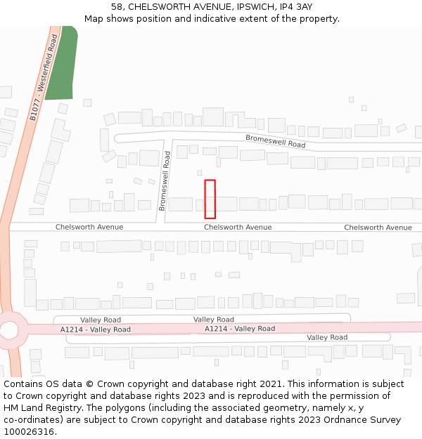 58, CHELSWORTH AVENUE, IPSWICH, IP4 3AY: Location map and indicative extent of plot