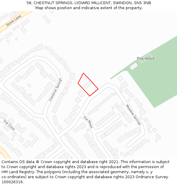 58, CHESTNUT SPRINGS, LYDIARD MILLICENT, SWINDON, SN5 3NB: Location map and indicative extent of plot