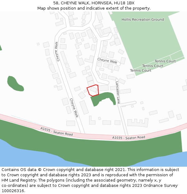 58, CHEYNE WALK, HORNSEA, HU18 1BX: Location map and indicative extent of plot
