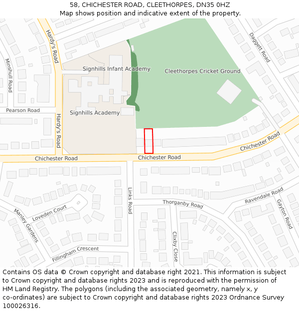 58, CHICHESTER ROAD, CLEETHORPES, DN35 0HZ: Location map and indicative extent of plot