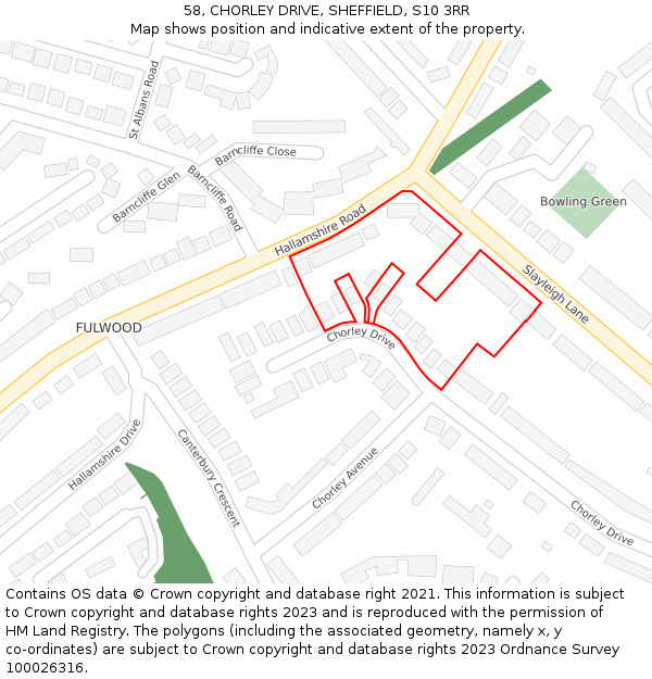 58, CHORLEY DRIVE, SHEFFIELD, S10 3RR: Location map and indicative extent of plot