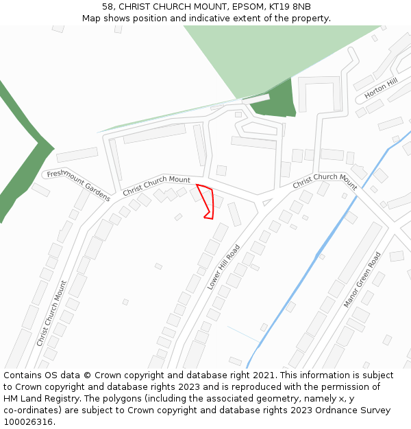 58, CHRIST CHURCH MOUNT, EPSOM, KT19 8NB: Location map and indicative extent of plot