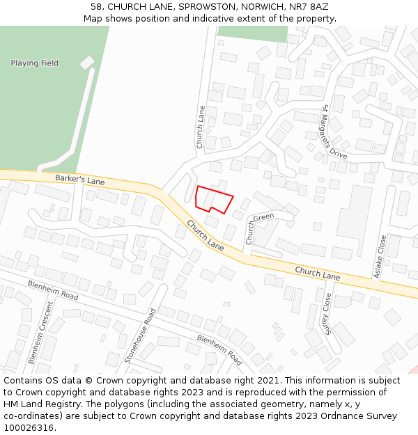 58, CHURCH LANE, SPROWSTON, NORWICH, NR7 8AZ: Location map and indicative extent of plot