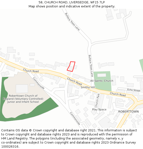58, CHURCH ROAD, LIVERSEDGE, WF15 7LP: Location map and indicative extent of plot