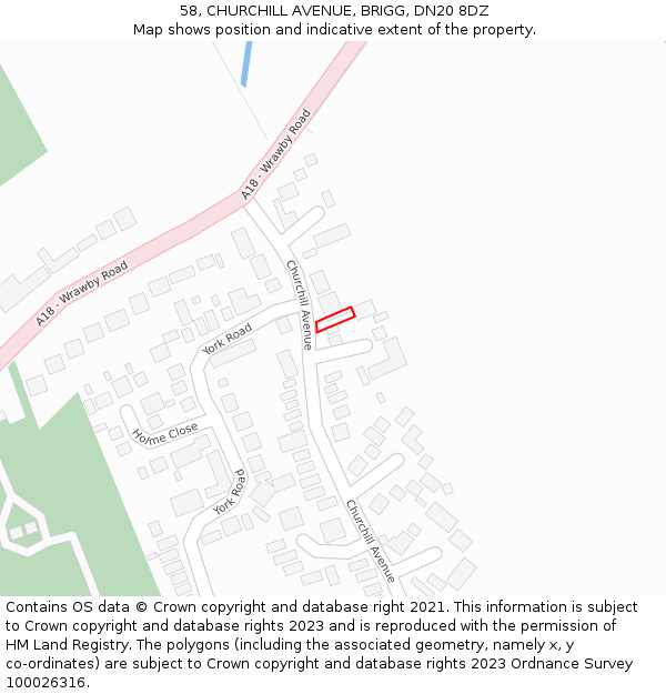 58, CHURCHILL AVENUE, BRIGG, DN20 8DZ: Location map and indicative extent of plot