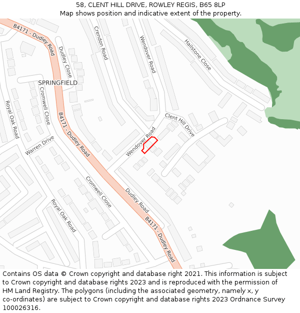 58, CLENT HILL DRIVE, ROWLEY REGIS, B65 8LP: Location map and indicative extent of plot