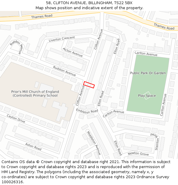 58, CLIFTON AVENUE, BILLINGHAM, TS22 5BX: Location map and indicative extent of plot