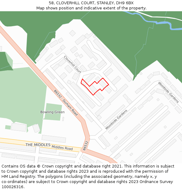 58, CLOVERHILL COURT, STANLEY, DH9 6BX: Location map and indicative extent of plot