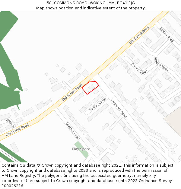 58, COMMONS ROAD, WOKINGHAM, RG41 1JG: Location map and indicative extent of plot