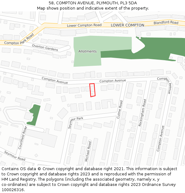 58, COMPTON AVENUE, PLYMOUTH, PL3 5DA: Location map and indicative extent of plot