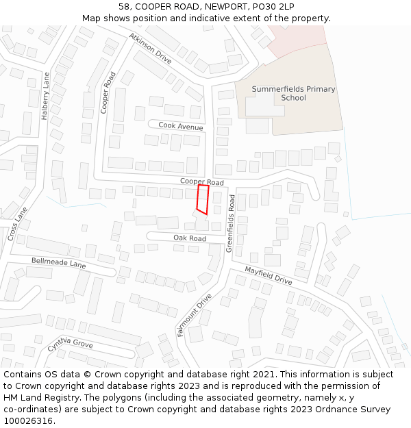 58, COOPER ROAD, NEWPORT, PO30 2LP: Location map and indicative extent of plot