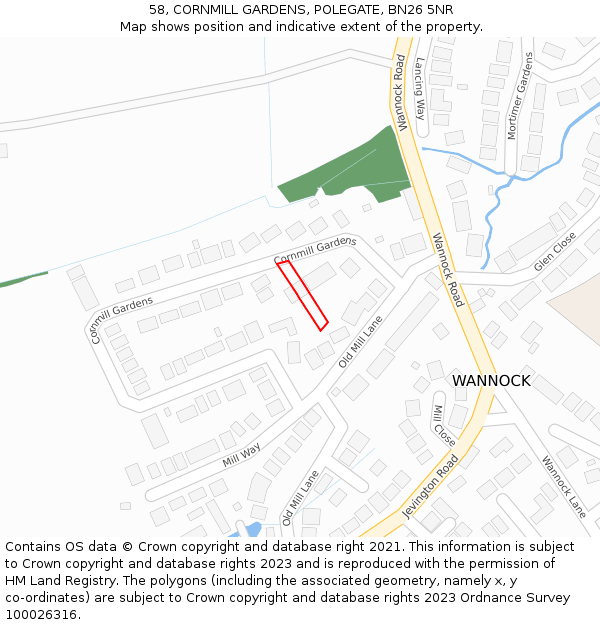 58, CORNMILL GARDENS, POLEGATE, BN26 5NR: Location map and indicative extent of plot