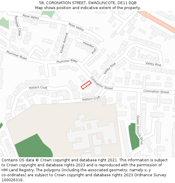 58, CORONATION STREET, SWADLINCOTE, DE11 0QB: Location map and indicative extent of plot