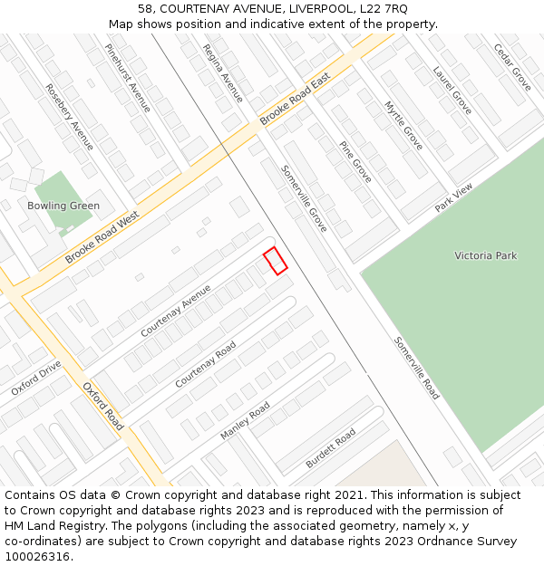 58, COURTENAY AVENUE, LIVERPOOL, L22 7RQ: Location map and indicative extent of plot