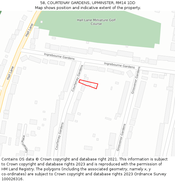 58, COURTENAY GARDENS, UPMINSTER, RM14 1DD: Location map and indicative extent of plot