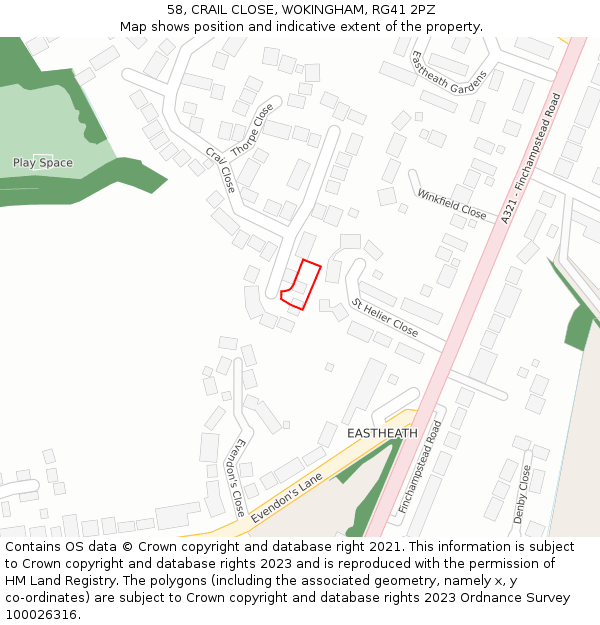 58, CRAIL CLOSE, WOKINGHAM, RG41 2PZ: Location map and indicative extent of plot