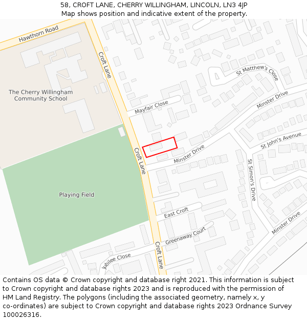 58, CROFT LANE, CHERRY WILLINGHAM, LINCOLN, LN3 4JP: Location map and indicative extent of plot