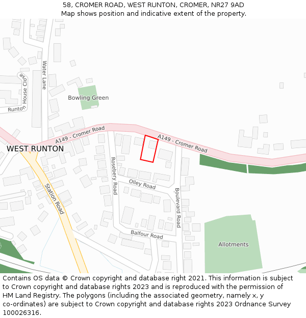 58, CROMER ROAD, WEST RUNTON, CROMER, NR27 9AD: Location map and indicative extent of plot