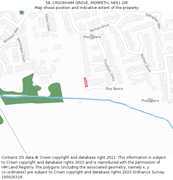 58, CROOKHAM GROVE, MORPETH, NE61 2XF: Location map and indicative extent of plot