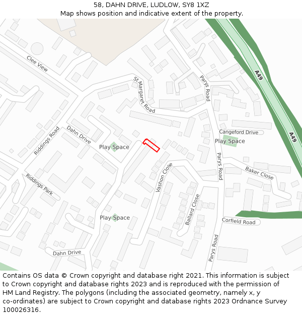 58, DAHN DRIVE, LUDLOW, SY8 1XZ: Location map and indicative extent of plot