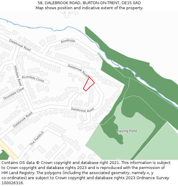 58, DALEBROOK ROAD, BURTON-ON-TRENT, DE15 0AD: Location map and indicative extent of plot