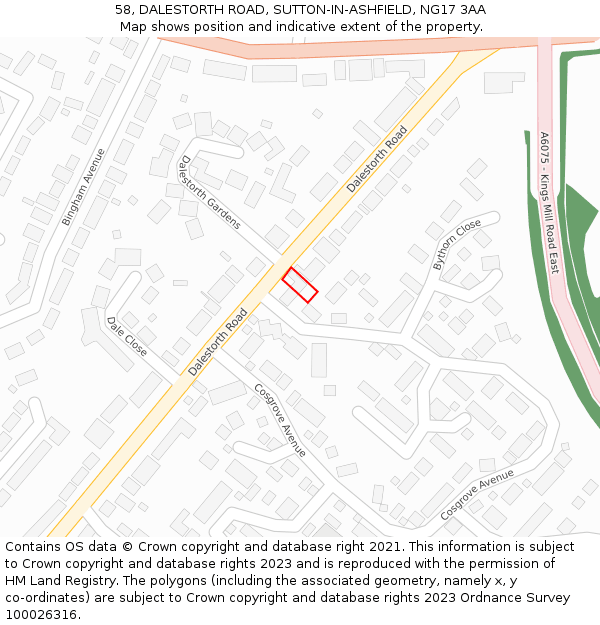 58, DALESTORTH ROAD, SUTTON-IN-ASHFIELD, NG17 3AA: Location map and indicative extent of plot