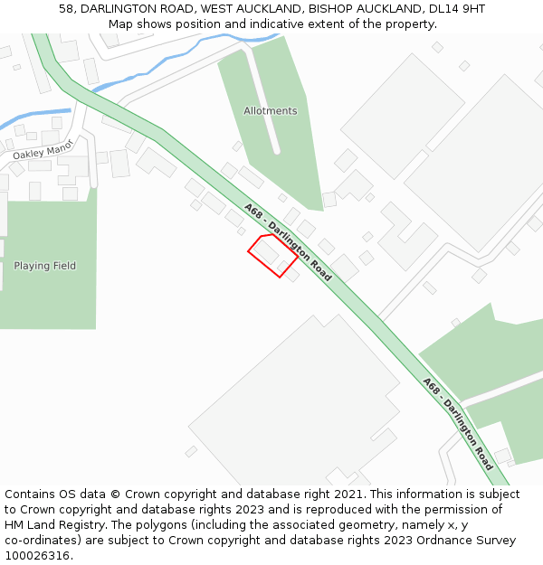 58, DARLINGTON ROAD, WEST AUCKLAND, BISHOP AUCKLAND, DL14 9HT: Location map and indicative extent of plot