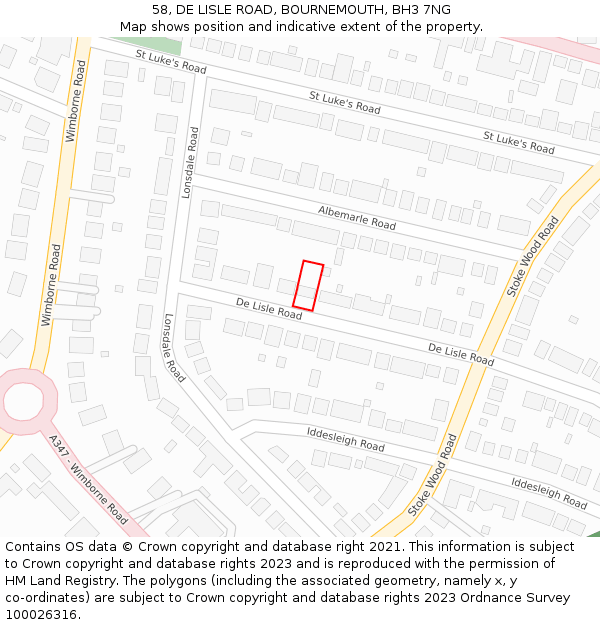 58, DE LISLE ROAD, BOURNEMOUTH, BH3 7NG: Location map and indicative extent of plot