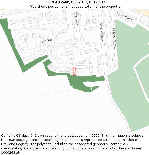 58, DEAN PARK, FERRYHILL, DL17 8HR: Location map and indicative extent of plot