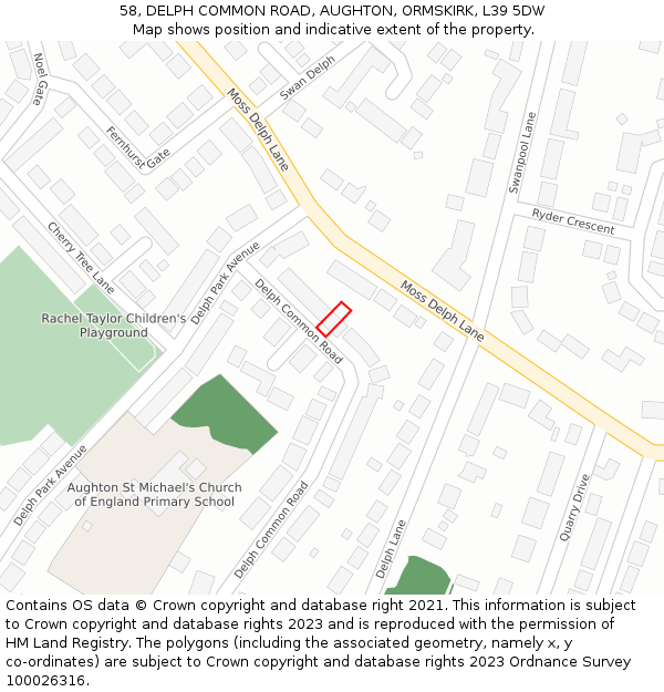 58, DELPH COMMON ROAD, AUGHTON, ORMSKIRK, L39 5DW: Location map and indicative extent of plot