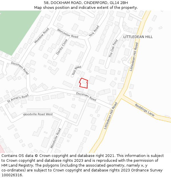 58, DOCKHAM ROAD, CINDERFORD, GL14 2BH: Location map and indicative extent of plot