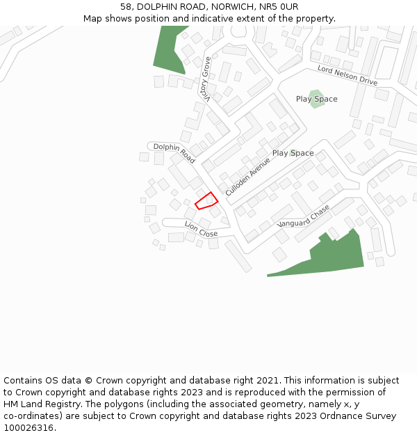 58, DOLPHIN ROAD, NORWICH, NR5 0UR: Location map and indicative extent of plot