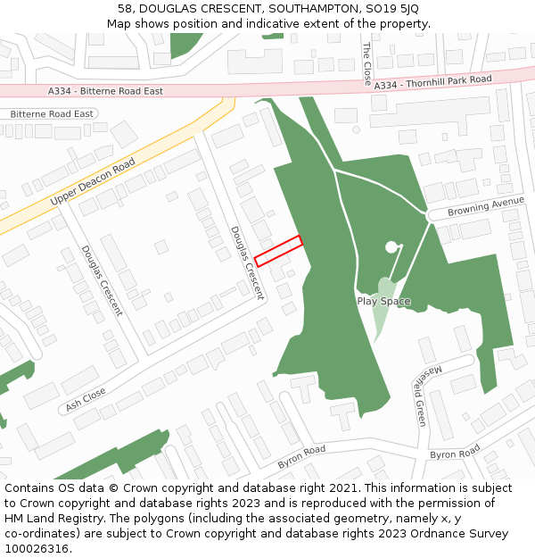 58, DOUGLAS CRESCENT, SOUTHAMPTON, SO19 5JQ: Location map and indicative extent of plot