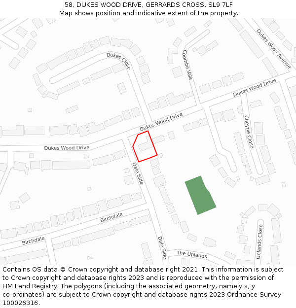 58, DUKES WOOD DRIVE, GERRARDS CROSS, SL9 7LF: Location map and indicative extent of plot