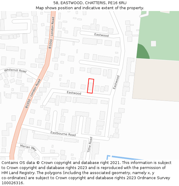 58, EASTWOOD, CHATTERIS, PE16 6RU: Location map and indicative extent of plot