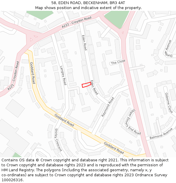 58, EDEN ROAD, BECKENHAM, BR3 4AT: Location map and indicative extent of plot