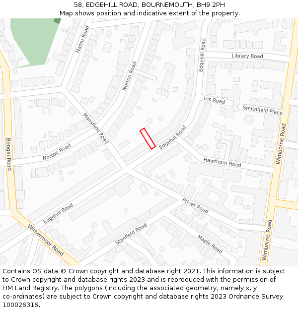58, EDGEHILL ROAD, BOURNEMOUTH, BH9 2PH: Location map and indicative extent of plot