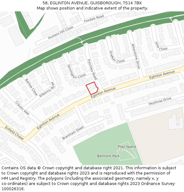 58, EGLINTON AVENUE, GUISBOROUGH, TS14 7BX: Location map and indicative extent of plot