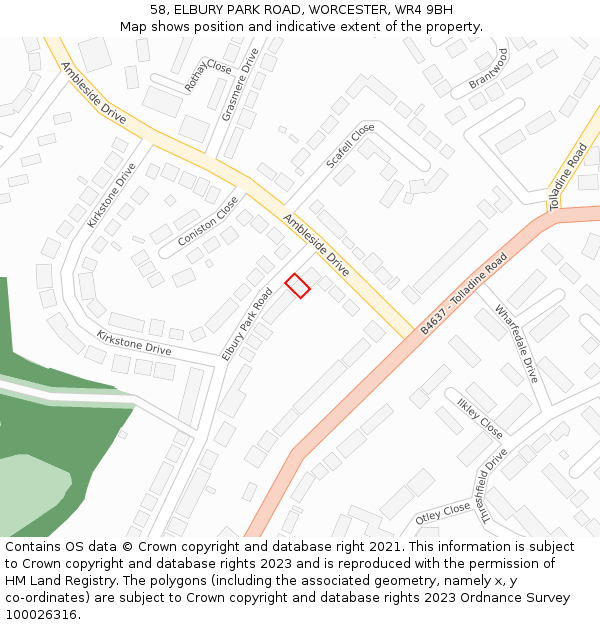 58, ELBURY PARK ROAD, WORCESTER, WR4 9BH: Location map and indicative extent of plot