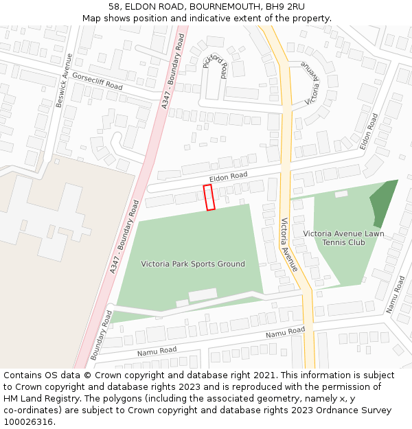 58, ELDON ROAD, BOURNEMOUTH, BH9 2RU: Location map and indicative extent of plot