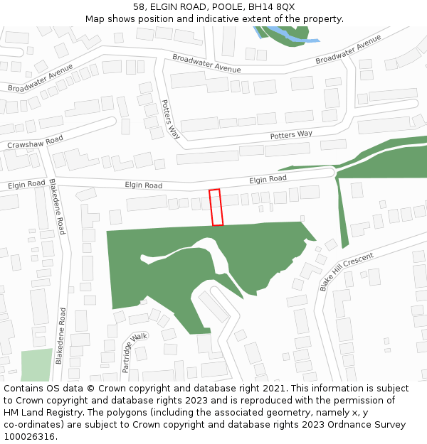 58, ELGIN ROAD, POOLE, BH14 8QX: Location map and indicative extent of plot