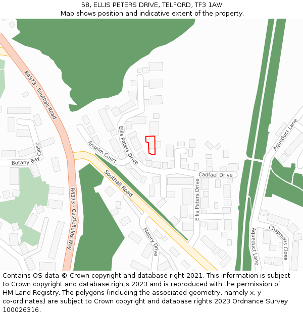 58, ELLIS PETERS DRIVE, TELFORD, TF3 1AW: Location map and indicative extent of plot