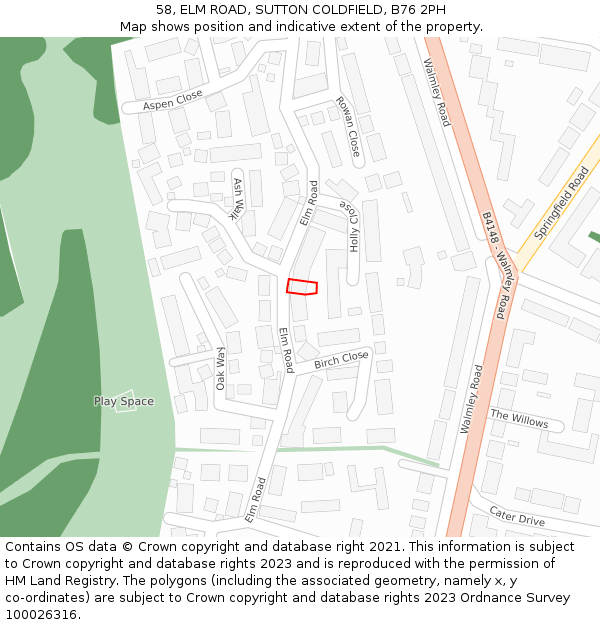 58, ELM ROAD, SUTTON COLDFIELD, B76 2PH: Location map and indicative extent of plot